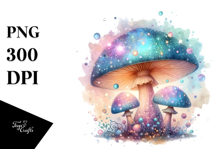 Shiny Magical Mushroom Watercolor Splash