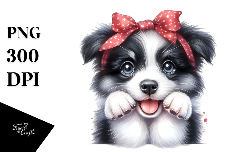 Watercolor Cute Baby Border Collie PNG
