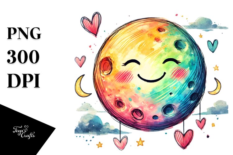 Smiling Moon with Hearts, PNG