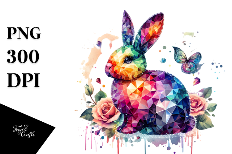 Colorful Bunny Made of Diamonds PNG