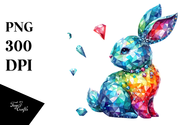 Colorful Bunny Made of Diamonds PNG
