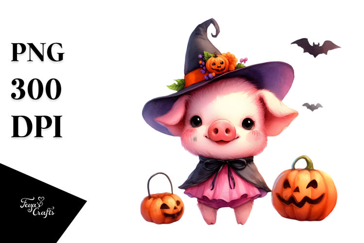 Cute Pig for Halloween Scene | Watercolor Clipart