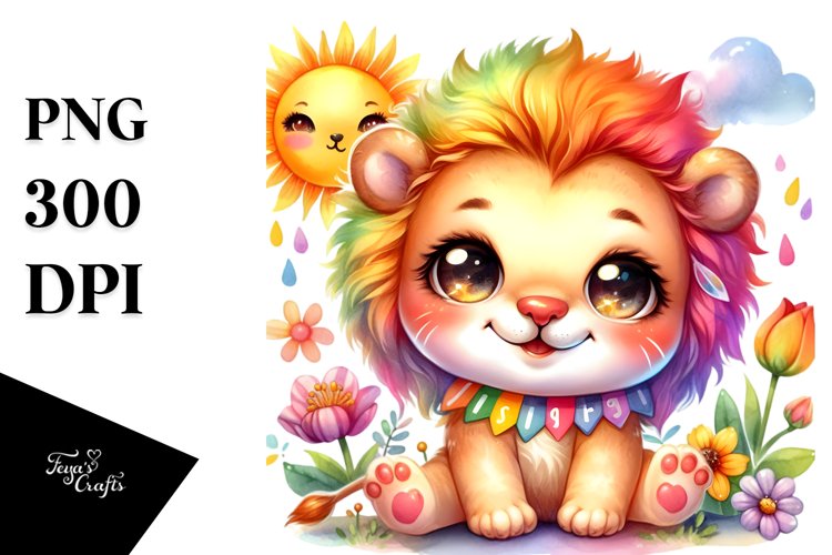 Smiling Baby Lion with Spring Clothes PNG