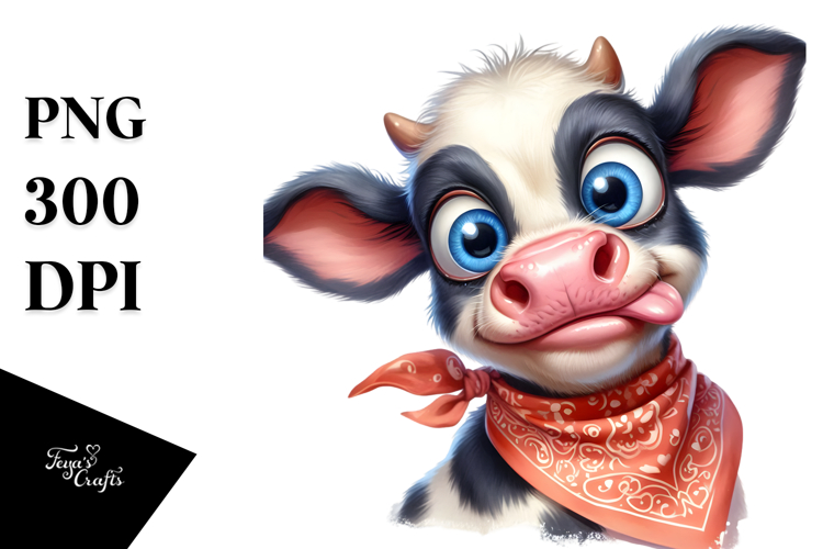 Playful Watercolor of Goofy Baby Calf PNG