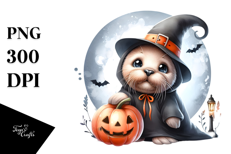 Cute Digital Walrus Halloween PNG