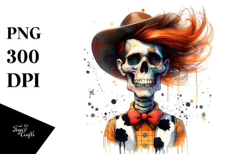Simple Watercolor Halloween Skull Woody the Woodpecker PNG