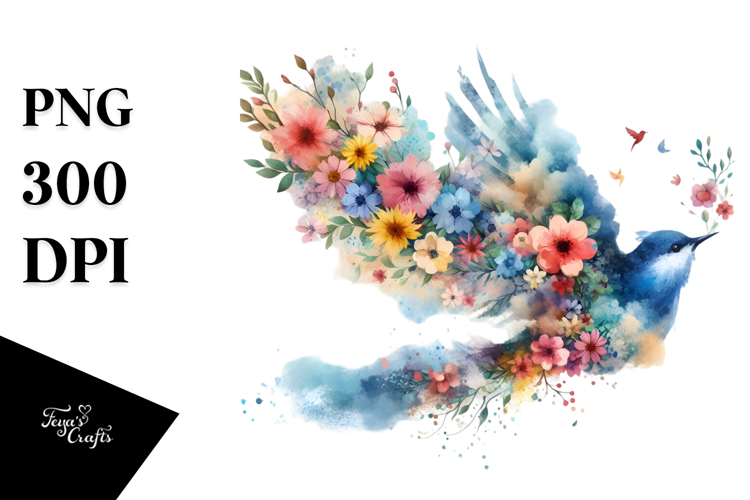 Bird Half of Spring Flowers PNG
