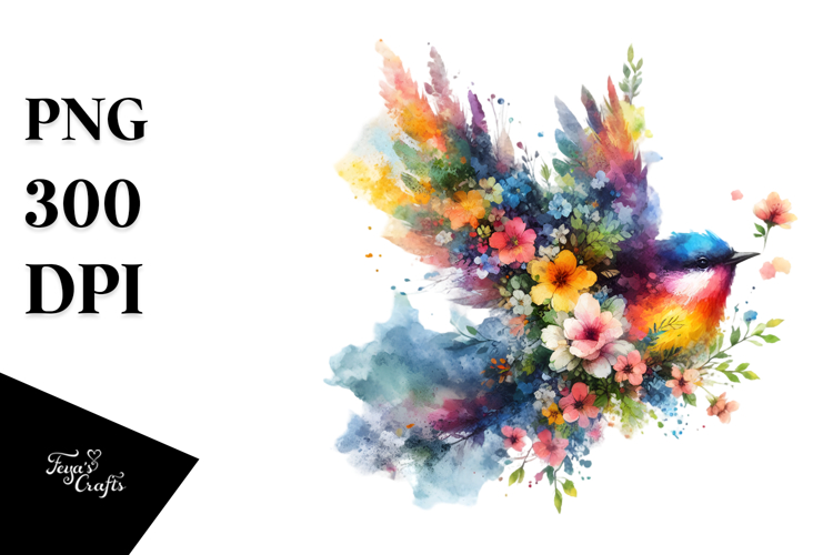 Bird Half of Spring Flowers PNG