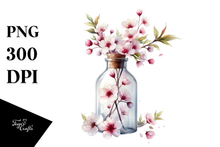 Colorful Bottle with Large Cherry Blossom | Clipart