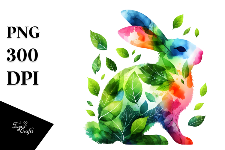 Vibrant Bunny with Plant Leaves PNG