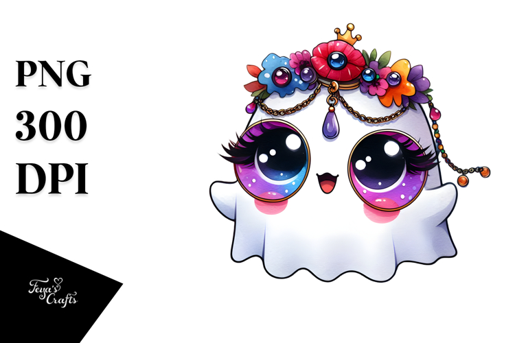 Cute Fashionable Ghost, Watercolor PNG