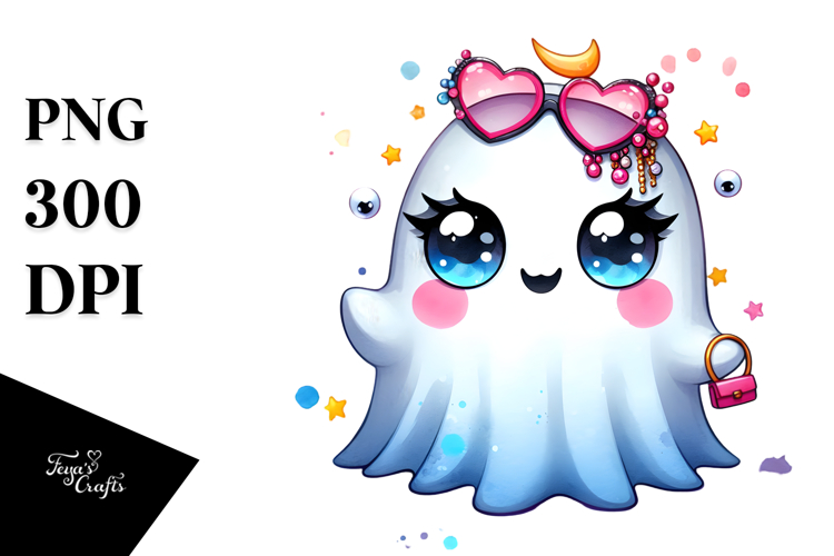Funny Cute Ghost Watercolour PNG