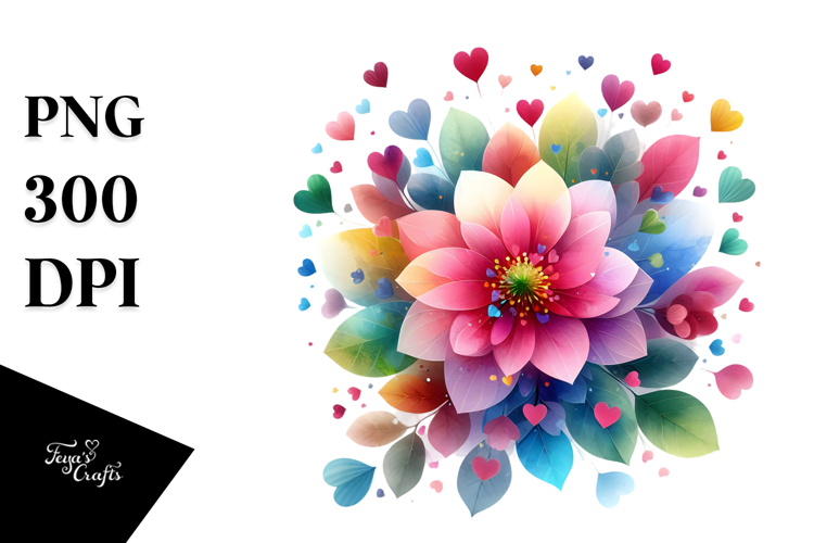 Simple Heart Flower with Washed Watercolor, PNG