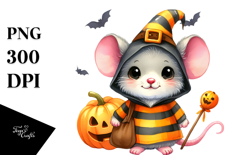 Cute Baby Mouse Dressed for Halloween PNG