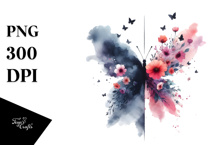 Flower Half of Butterfly Silhouettes PNG