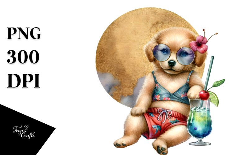 Funky Puppy in Beachwear PNG