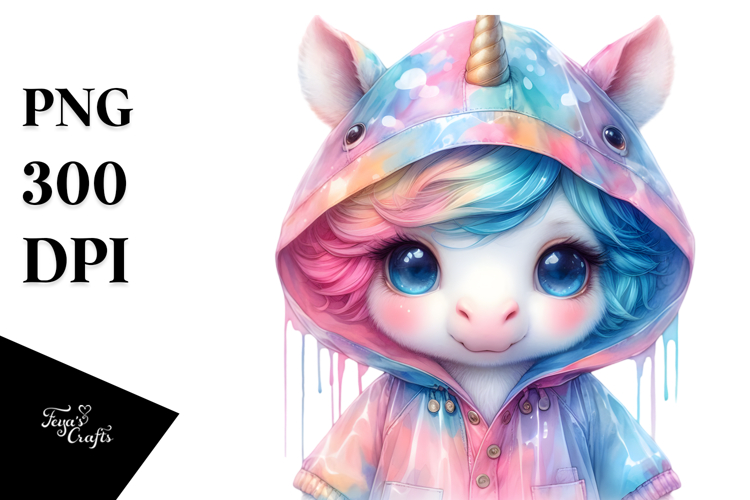 Colorful Baby Unicorn Raincoat PNG