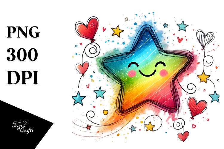 Smiling Star with Hearts, PNG