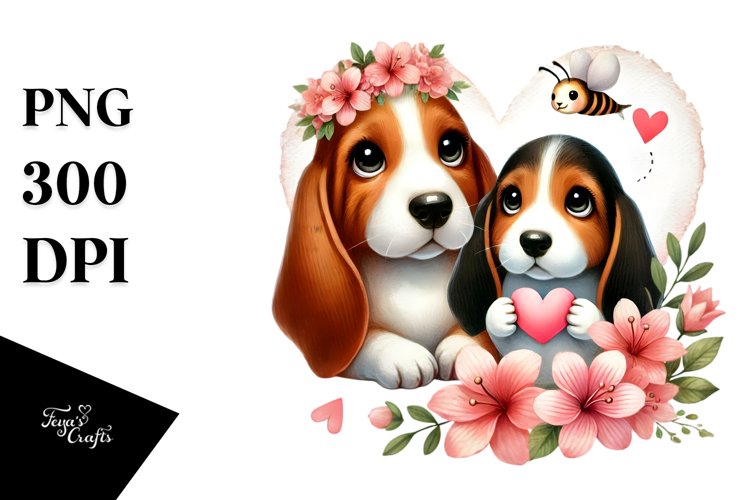 Cute Flower Basset Hound PNG