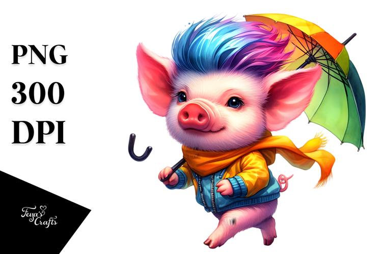 Cute Baby Pig with Cool Haircut, Style PNG
