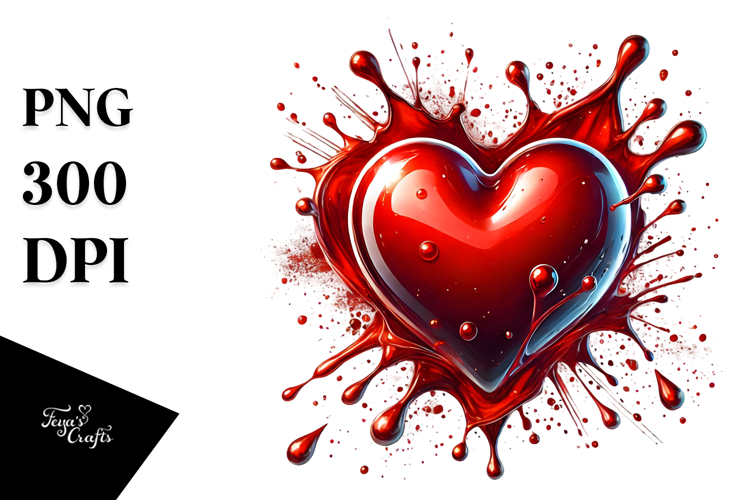 Colorful Digital Painting of Red Heart PNG