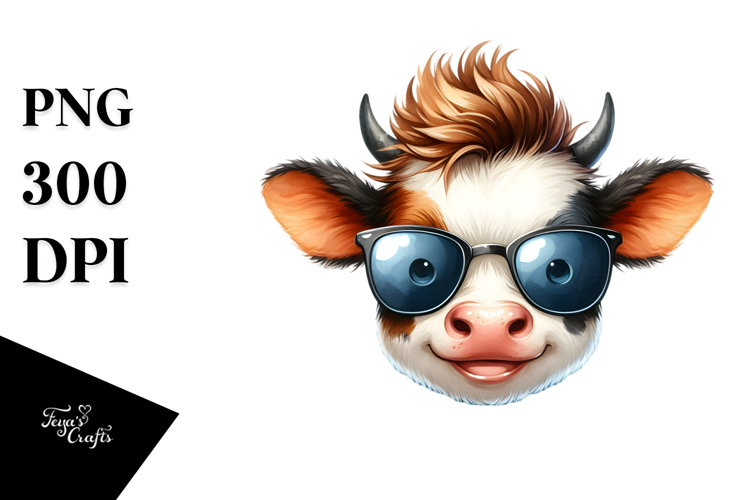 Funny Baby Cow with Cool Hair, PNG