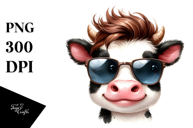 Happy Baby Cow with Cool Hair, PNG