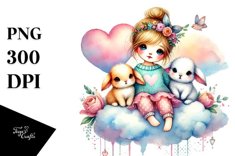 Boho Baby Bunnies with Big Heart PNG