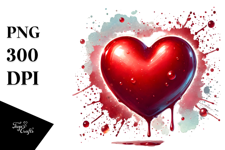 Colorful Digital Painting of Red Heart PNG