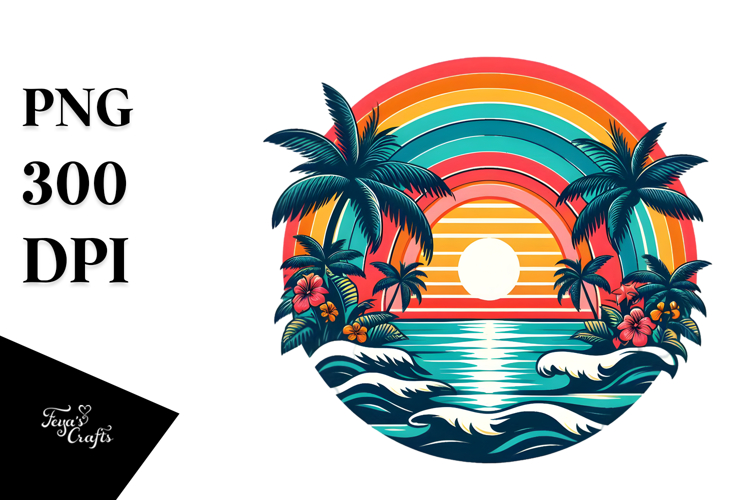 Retro Tropical Rainbow Sunset, 20 oz Tumbler