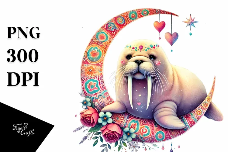Adorned Walrus Watercolour Drawing