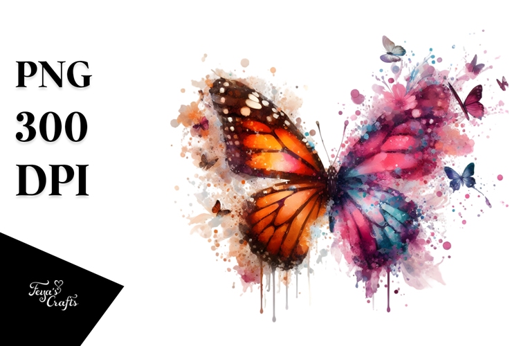 Butterfly with Flower Splashes PNG