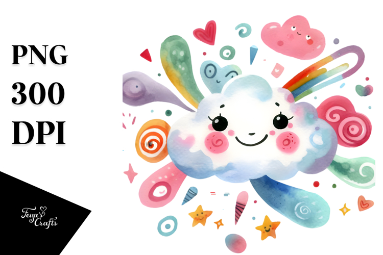 Watercolor Colorful Cloud PNG