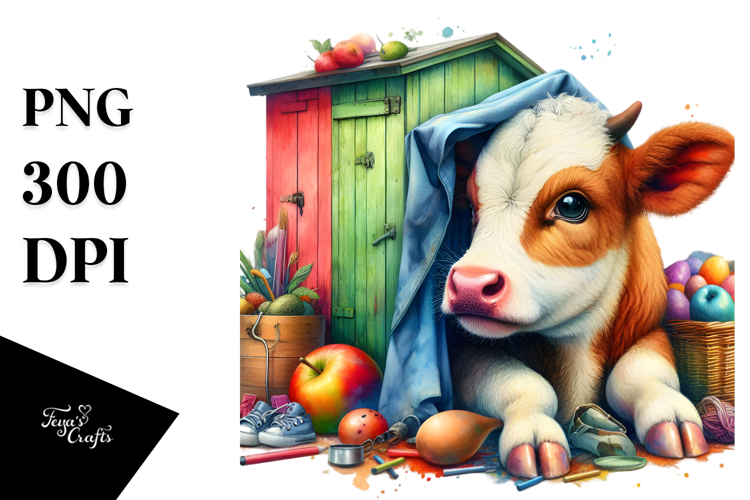 Colorful Cow Playing Hide and Seek PNG
