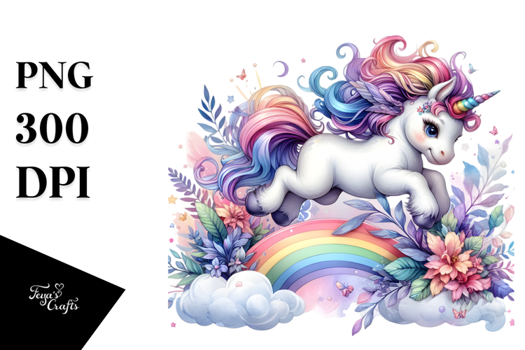 Colorful Unicorn Jumping over Rainbow PNG