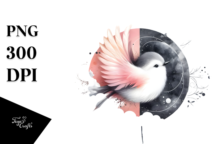 Vibrant Bird with Splashes, Watercolor PNG