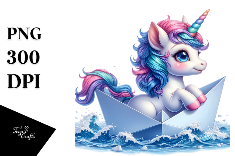 Colorful Unicorn Sailing in Paper Boat PNG
