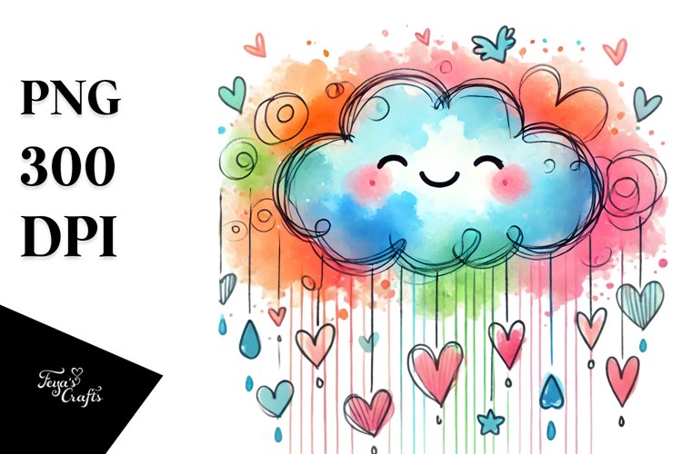 Colorful Smiling Cloud with Hearts PNG