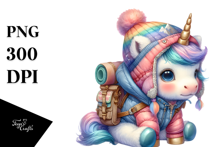 Colorful Unicorn in Mountaineers Gear PNG