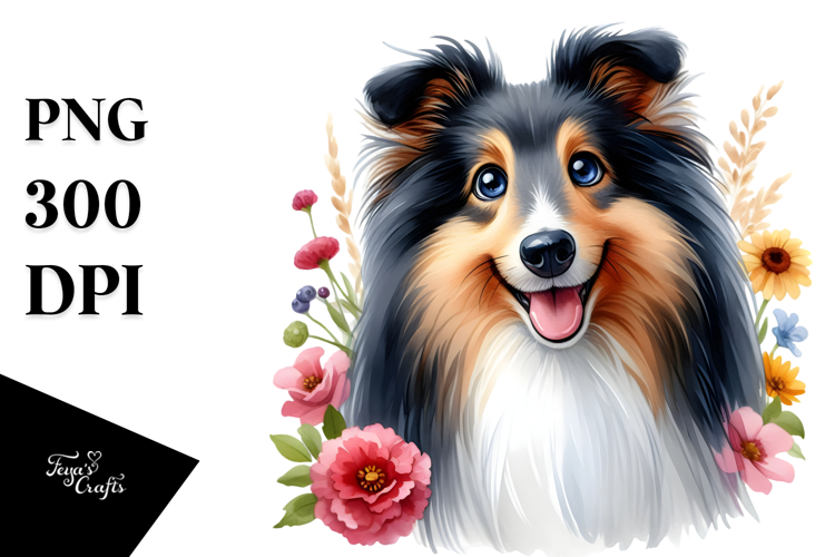 Watercolor Cute Baby Collie PNG