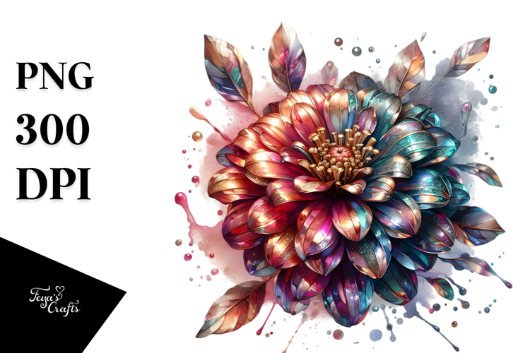Zinnia Splash Abstract Shiny Metallic