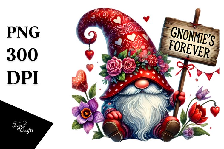 Valentines Gnome with Detailed Hat PNG