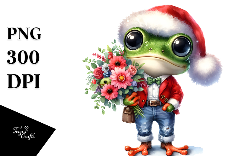 Watercolor Baby Frog Big Eyes Santa Suit Jeans
