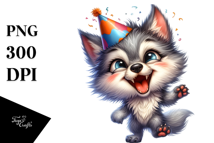 Excited Wolf with Party Hat