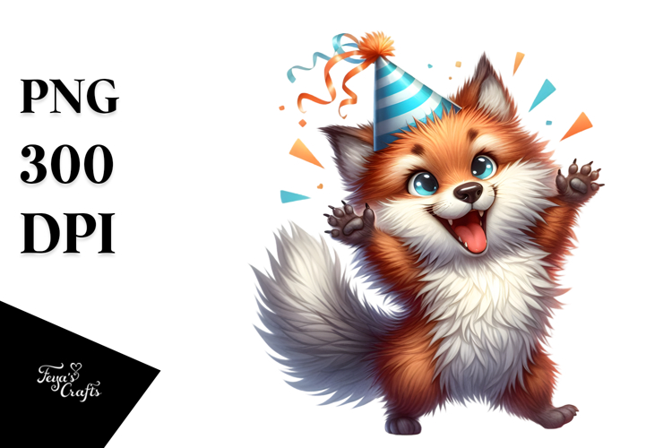 Excited Wolf with Party Hat