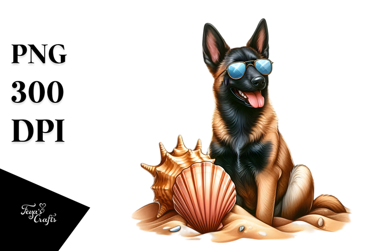 Watercollor Malinois Sitting in Sand | Sublimation | Clipart