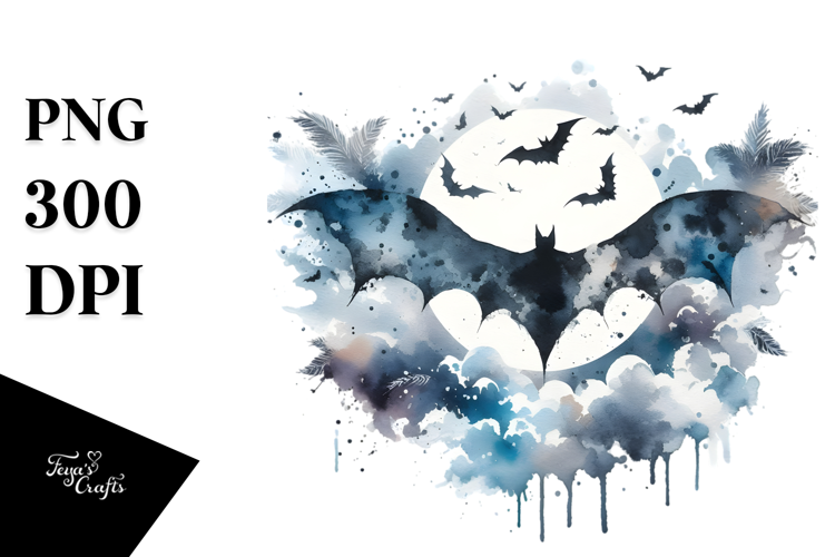 Washed Watercolor Bat, PNG