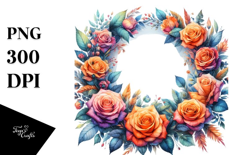 Abstract Colorful Roses Frame | Sublimation Clipart