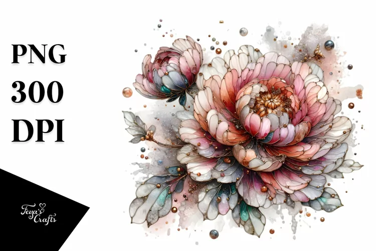 Abstract Watercolor Peonies White Background