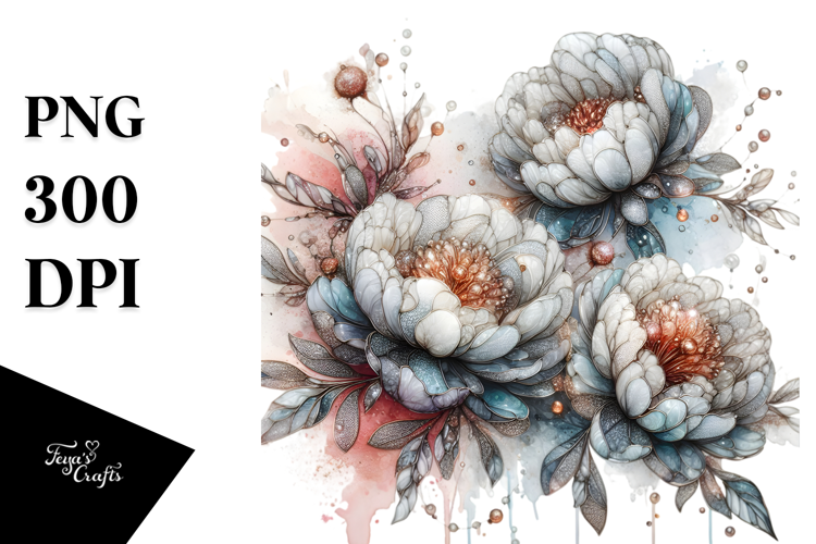 Abstract Watercolor Peonies White Background